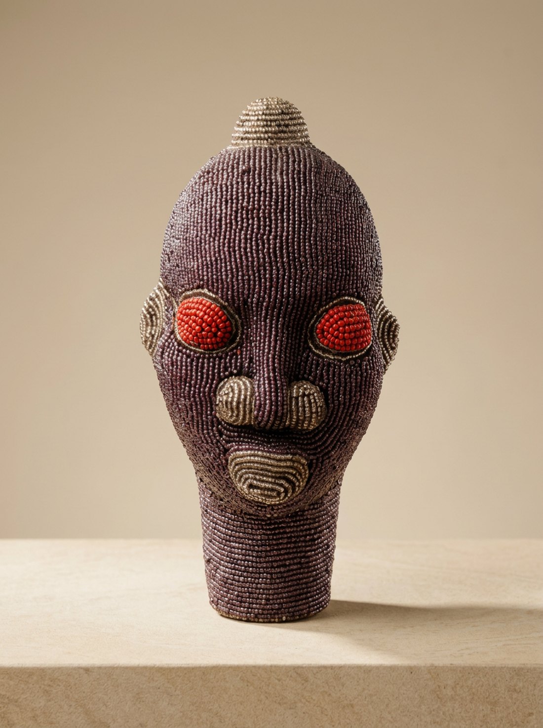 Anya, beaded portrait, aubergine & ember