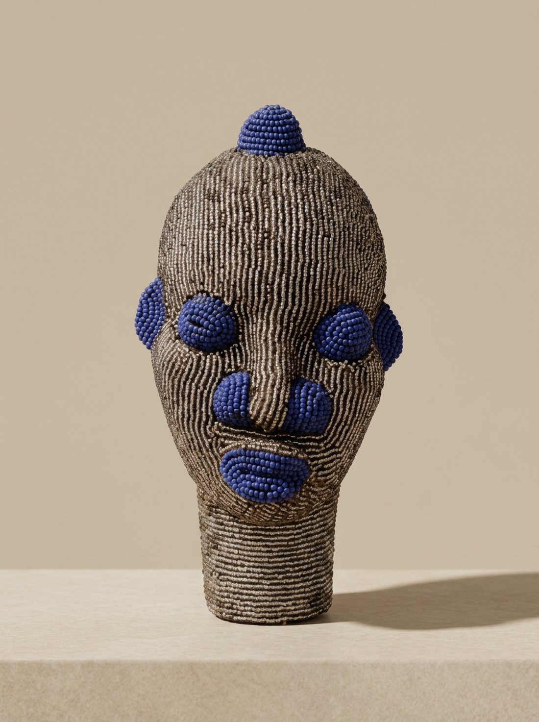 Mafo, beaded portrait, silver & lapis blue