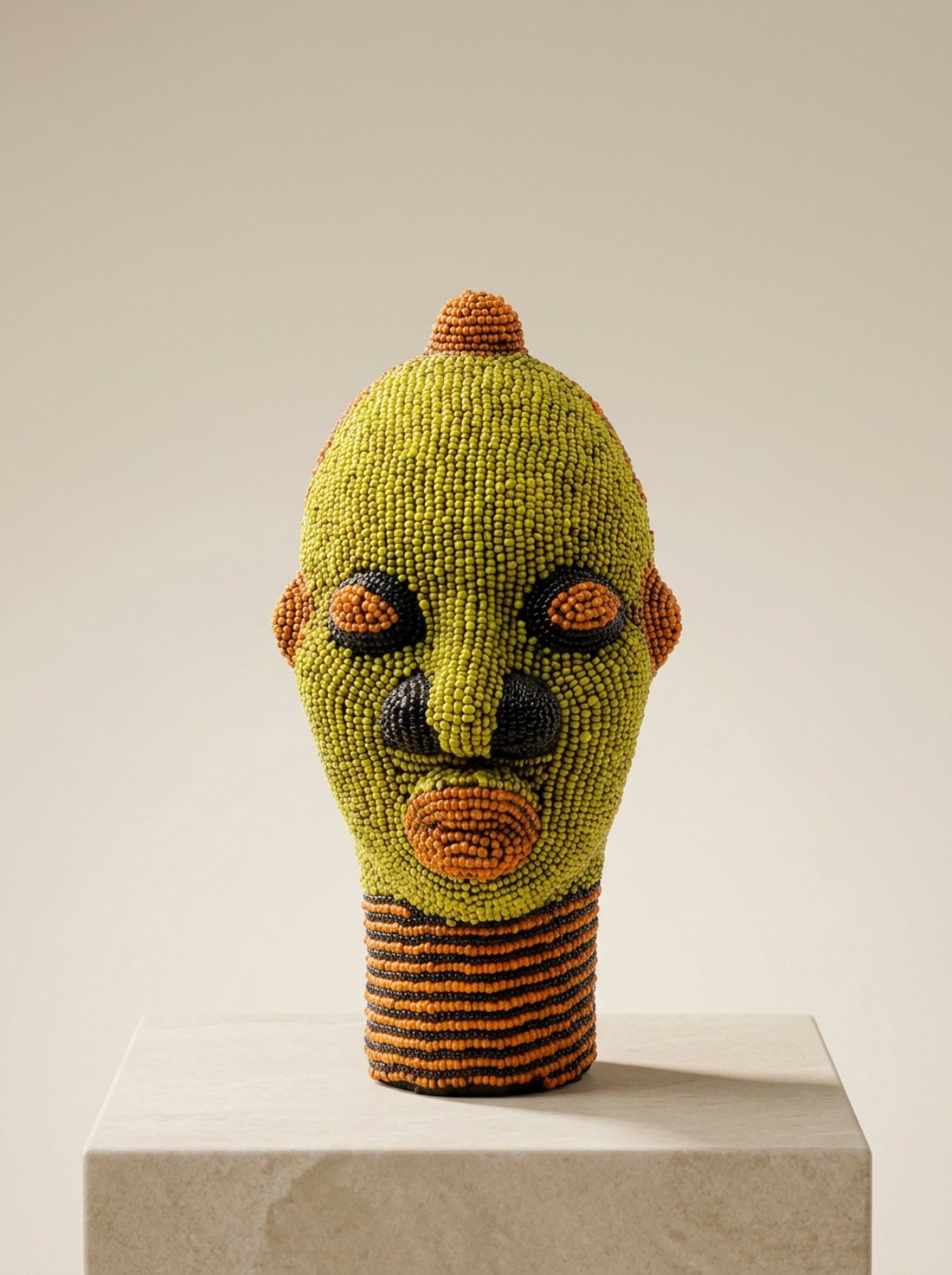 Nara, beaded portrait, chartreuse & ember