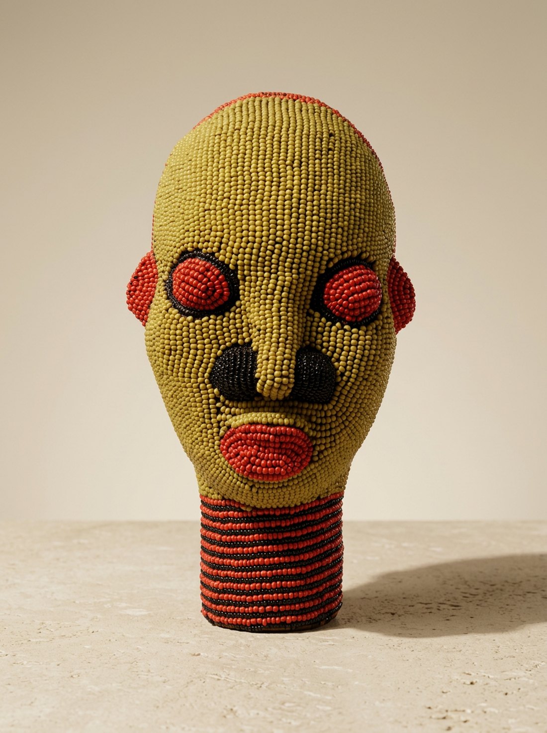 Sefo, beaded portrait, olive & coral red